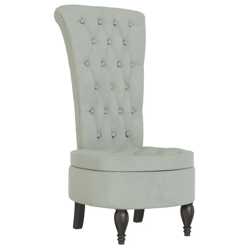 High Back Armchair Velvet Light Grey Button Tufted Accent Chair