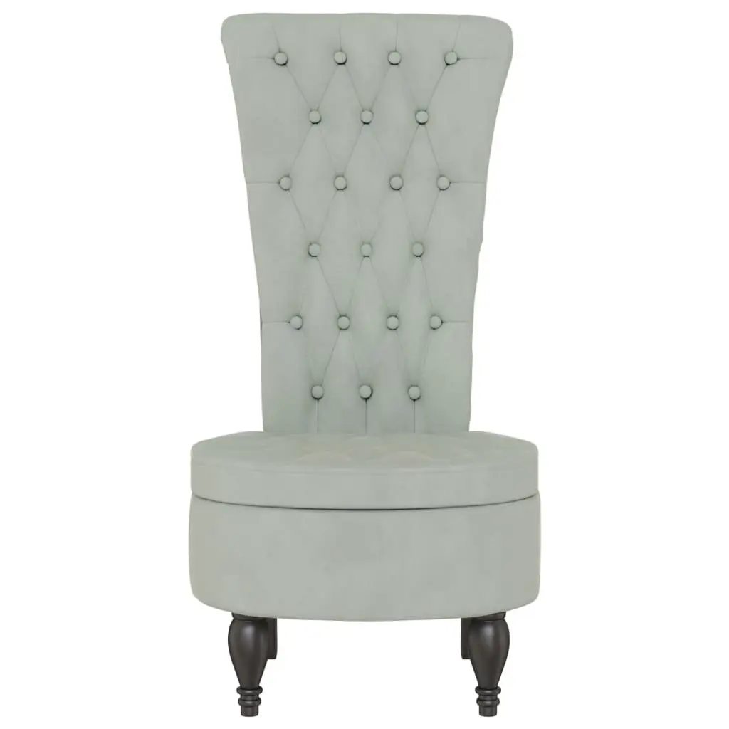 High Back Armchair Velvet Light Grey Button Tufted Accent Chair