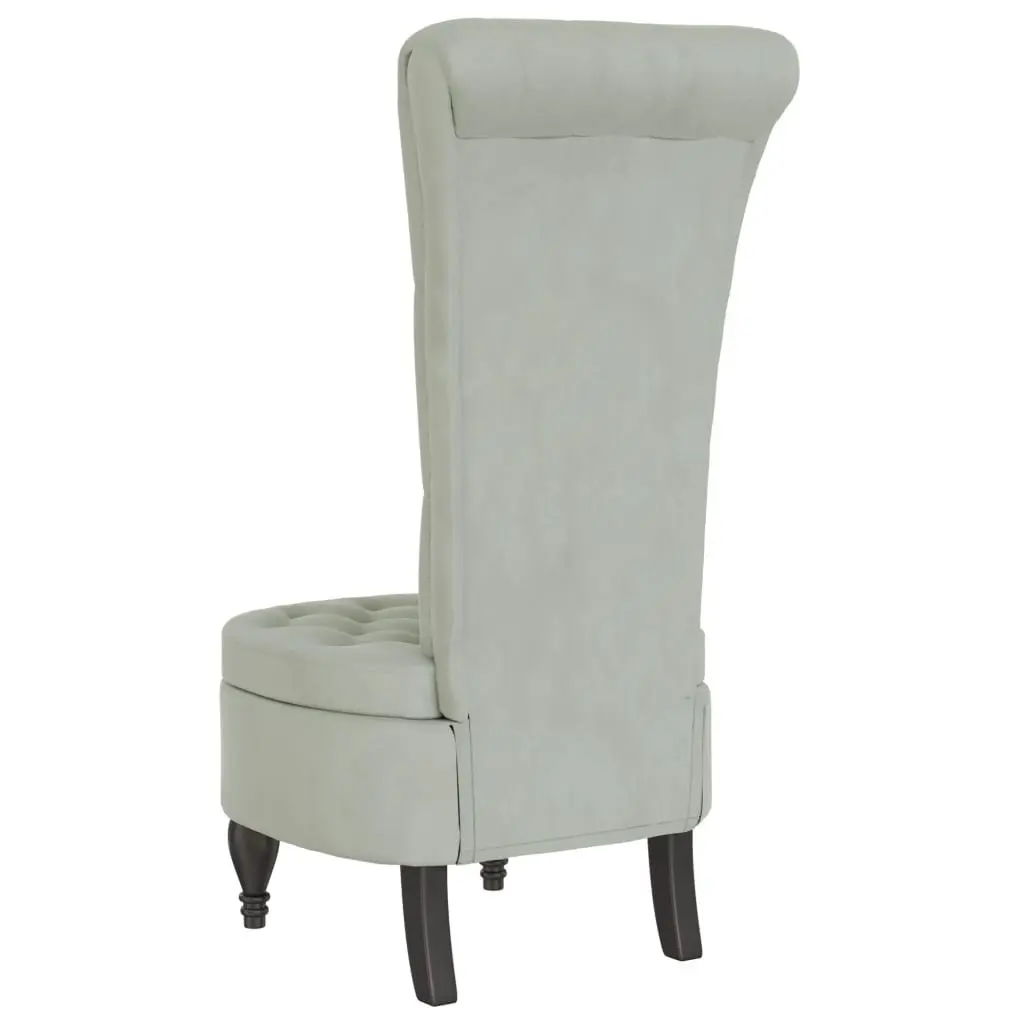 High Back Armchair Velvet Light Grey Button Tufted Accent Chair