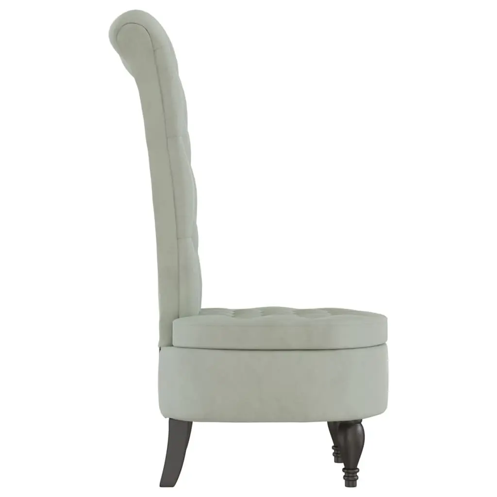 High Back Armchair Velvet Light Grey Button Tufted Accent Chair