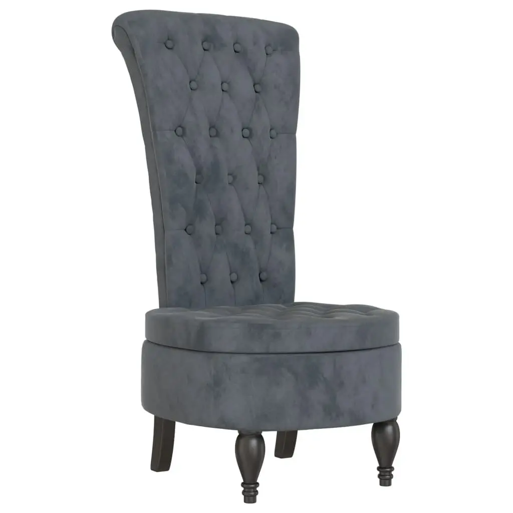 Accent Chair Velvet Upholstered High Back Dark Grey with Button Detail for Living Space