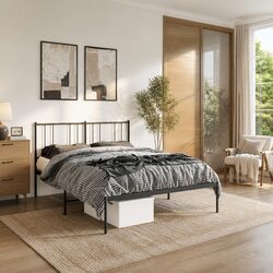 Black Metal Bed Frame 135x190 cm for Everyday Comfort