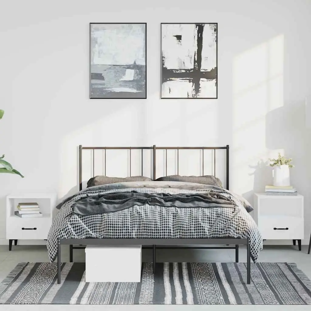 Metal Bed Frame 135x190 cm with Headboard Slatted Base Black Bedroom Furniture