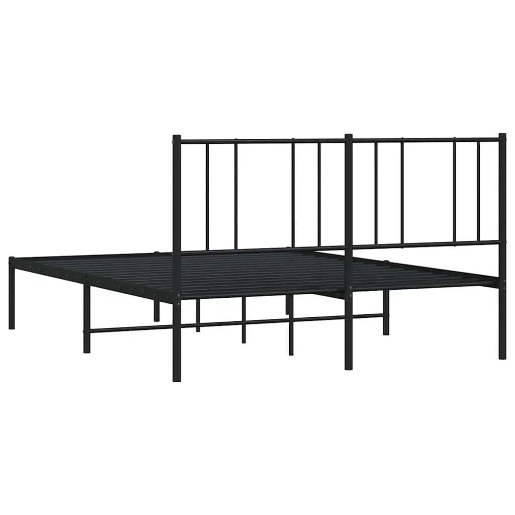 Metal Bed Frame 135x190 cm with Headboard Slatted Base Black Bedroom Furniture