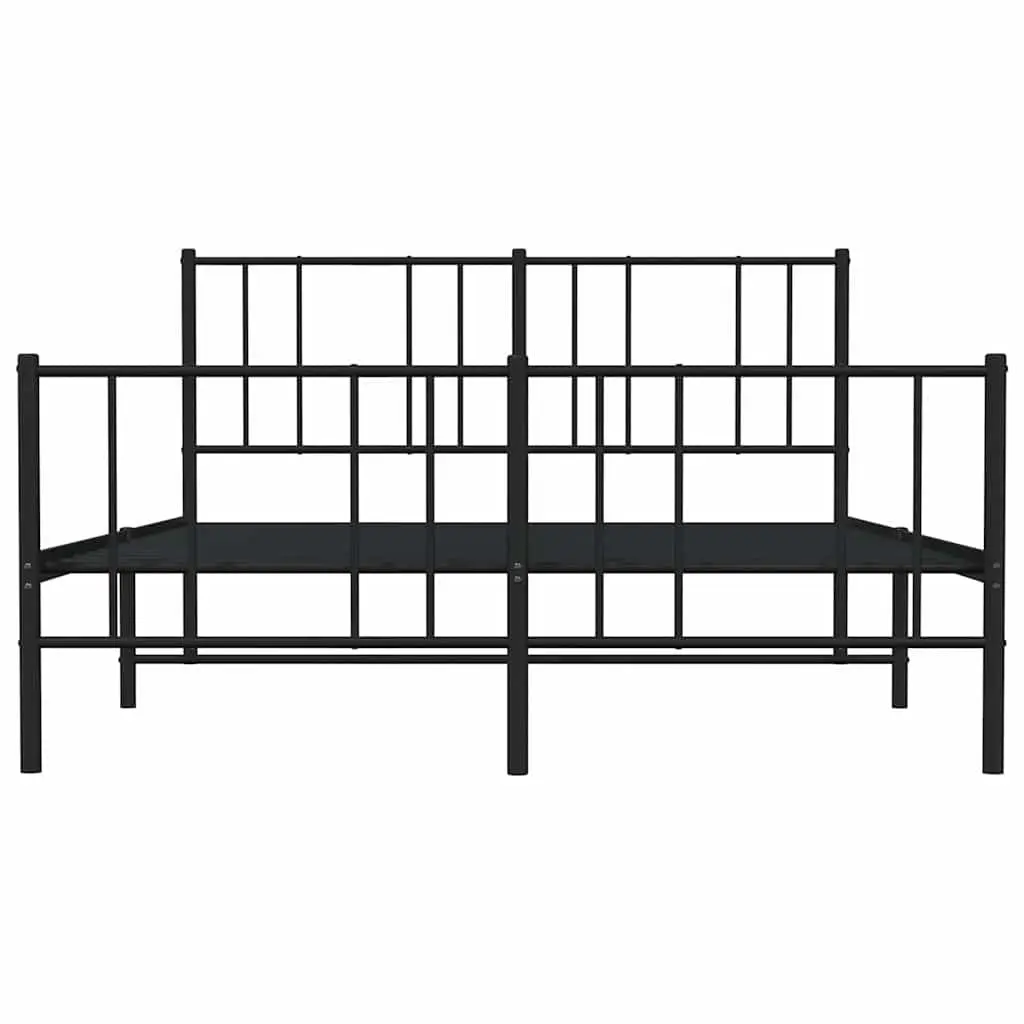 Metal Bed Frame Black Powder-Coated Steel 135x190 cm Slatted Base with Footboard for Bedroom