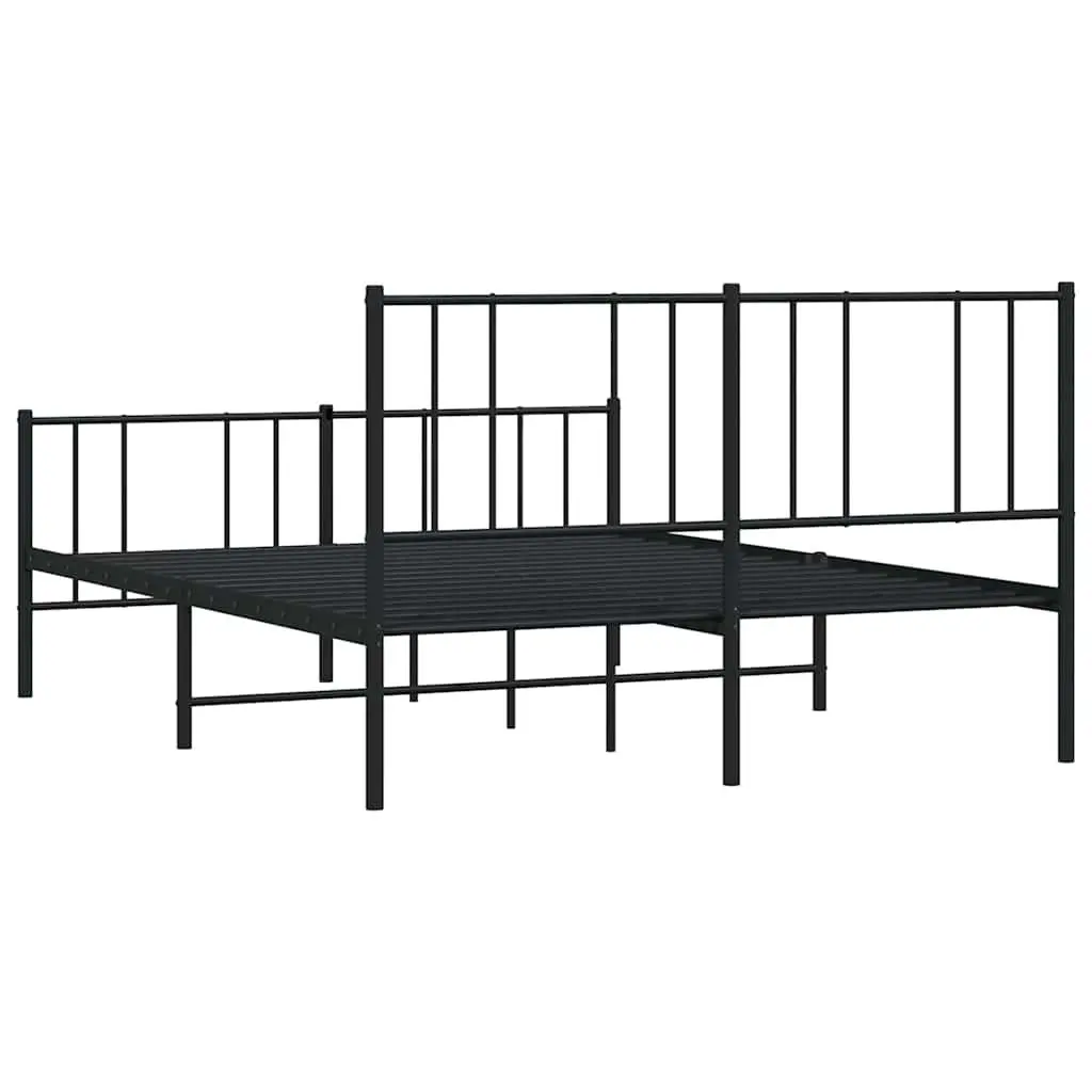Metal Bed Frame Black Powder-Coated Steel 135x190 cm Slatted Base with Footboard for Bedroom