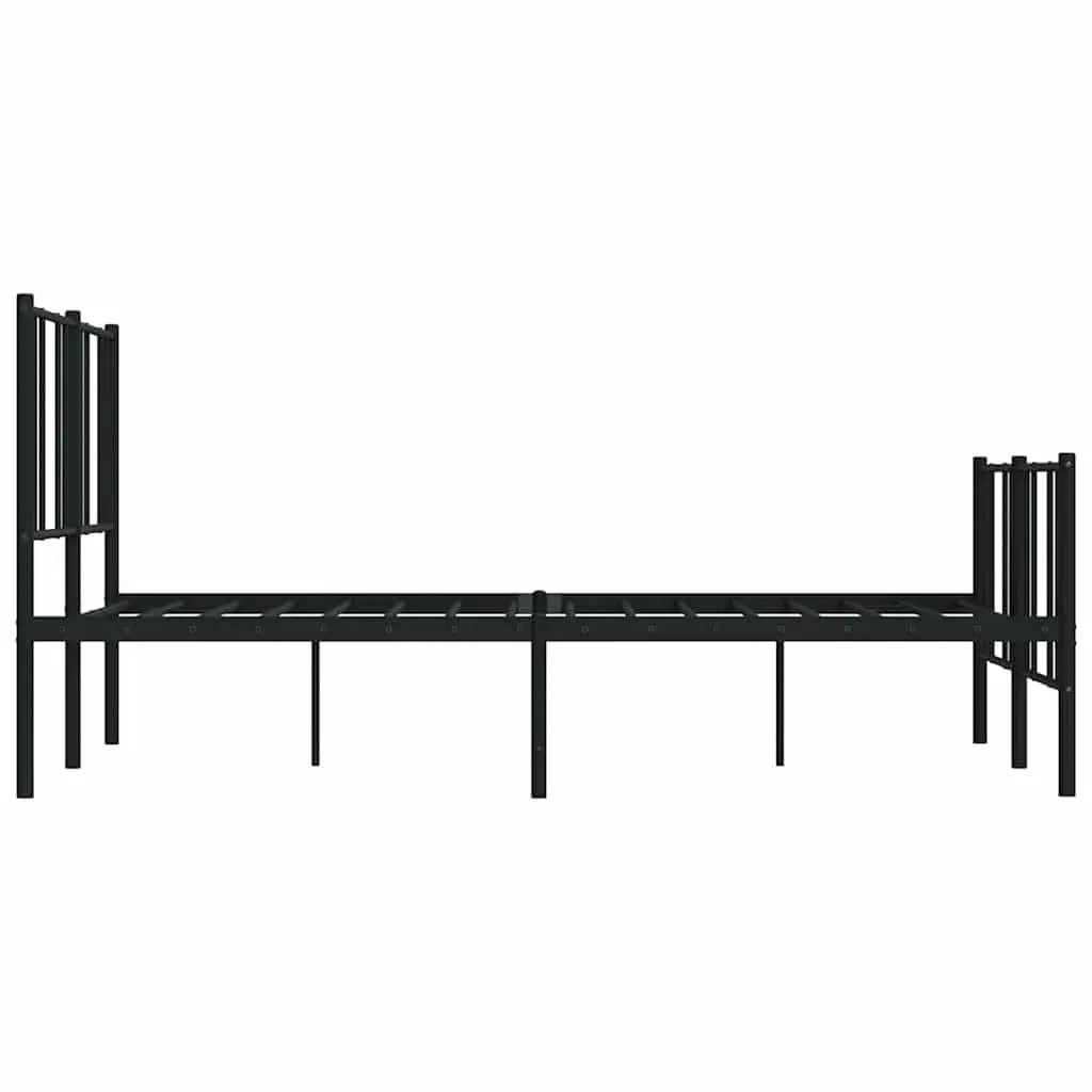 Metal Bed Frame Black Powder-Coated Steel 135x190 cm Slatted Base with Footboard for Bedroom