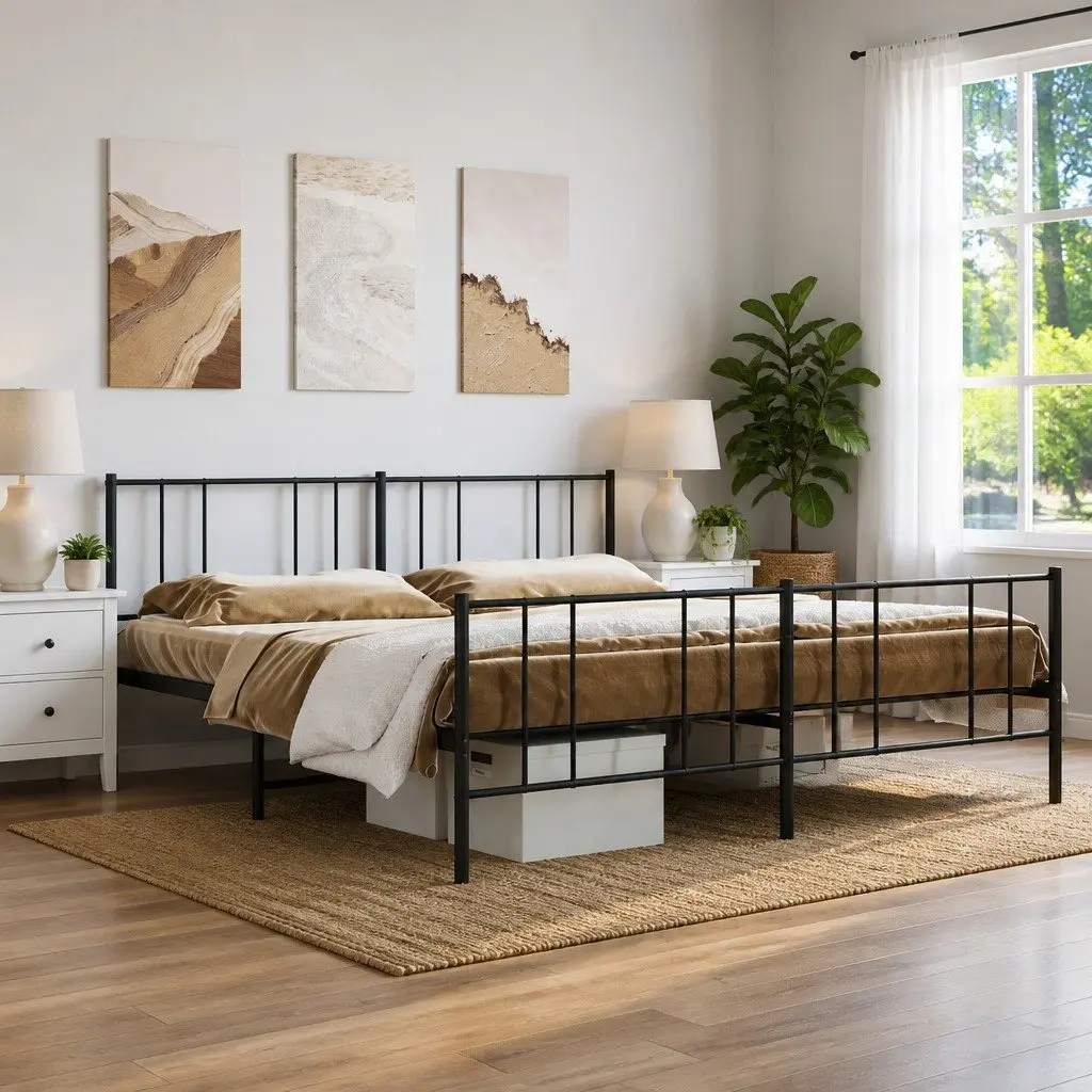 Metal Bed Frame King Size Powder-coated Steel 183x203cm Black