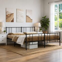 Black Metal Bed Frame 183x203cm for Bedroom