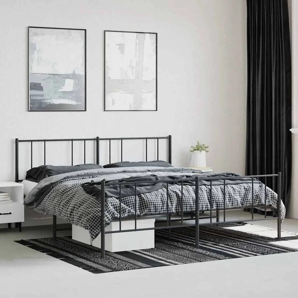 Metal Bed Frame King Size Powder-coated Steel 183x203cm Black