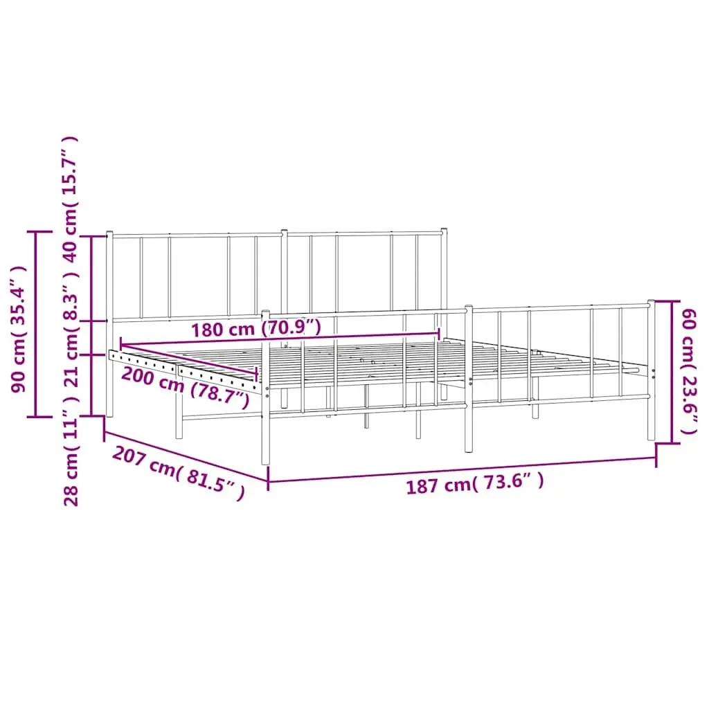 Metal Bed Frame King Size Powder-coated Steel 183x203cm Black