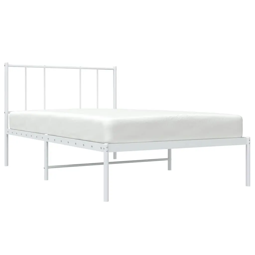 Metal Bed Frame King Single 107x203cm White Headboard Bedroom Furniture Slatted
