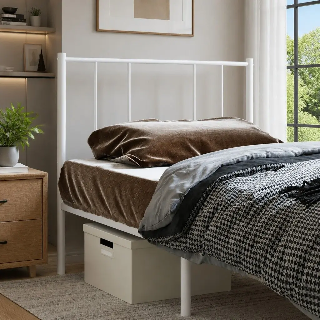 White Metal Headboard 107cm Powder Coated Steel Frame for Bed Support