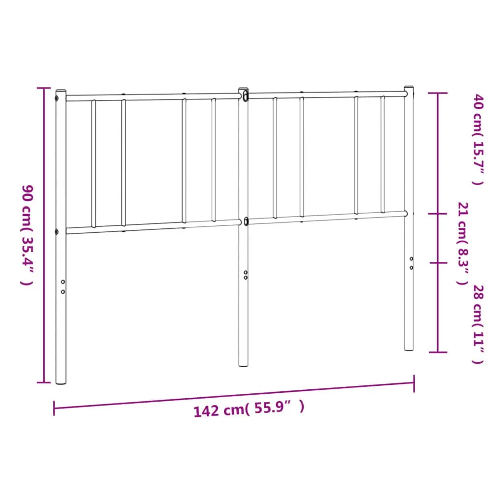 White Metal Headboard 135cm Sturdy Steel Construction for Bedroom Bed Frame
