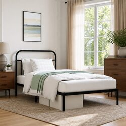 Black Metal Bed Frame for King Single with Storage