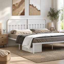 Metal Headboard White 180cm Bedroom Bed Header Powder-Coated Steel Frame Support