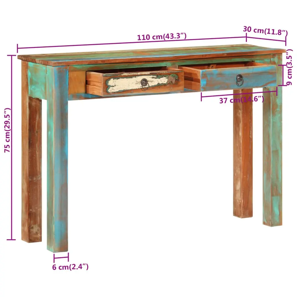 Console Table Solid Reclaimed Wood 110x30x75 cm Brown Handmade Storage Drawers