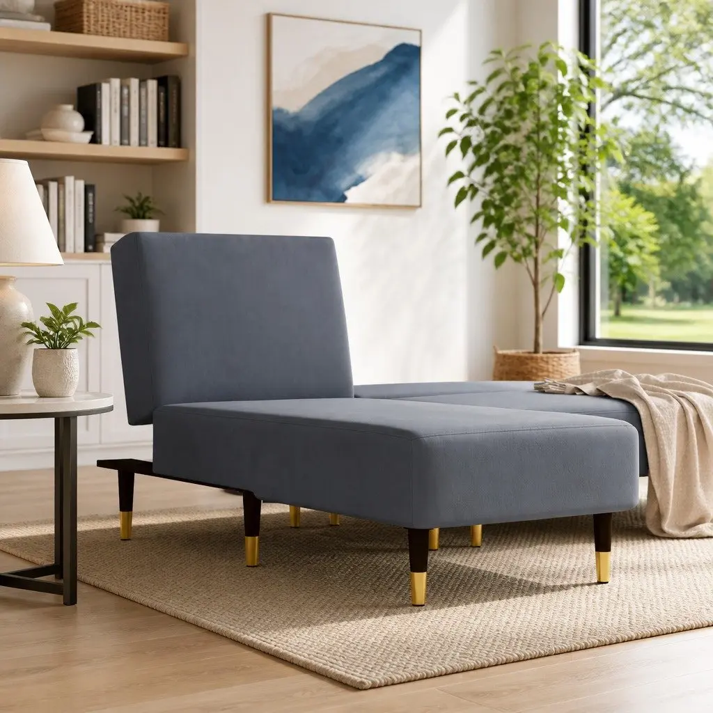 Chaise Longue Recliner Velvet 3-Position Grey Lounger