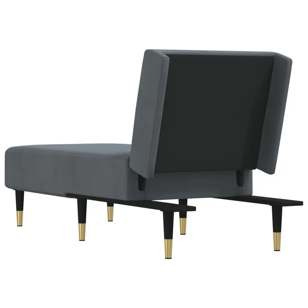 Chaise Longue Recliner Velvet 3-Position Grey Lounger