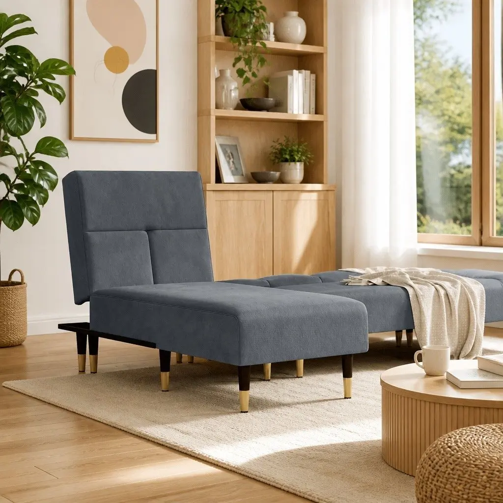 Chaise Longue Reclining Lounge Chair Velvet Grey 3-Position Convertible