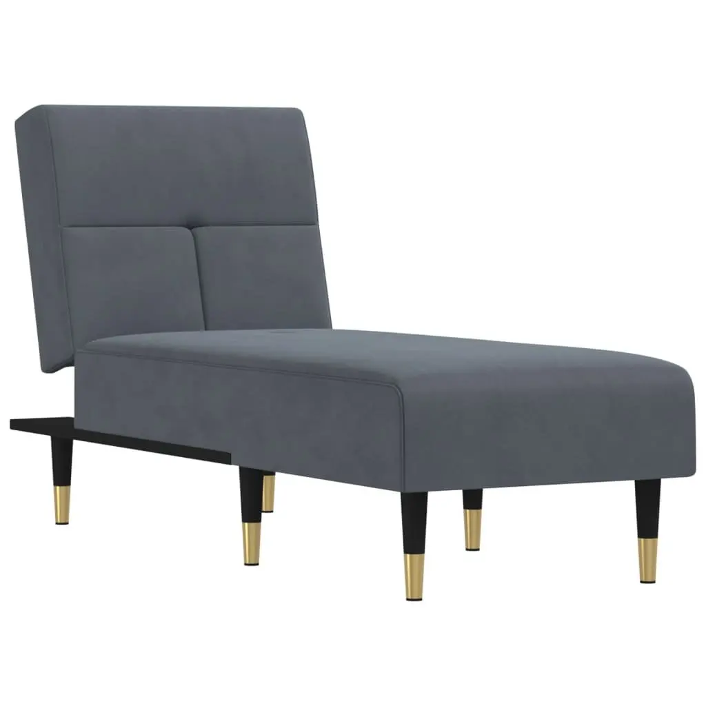 Chaise Longue Reclining Lounge Chair Velvet Grey 3-Position Convertible