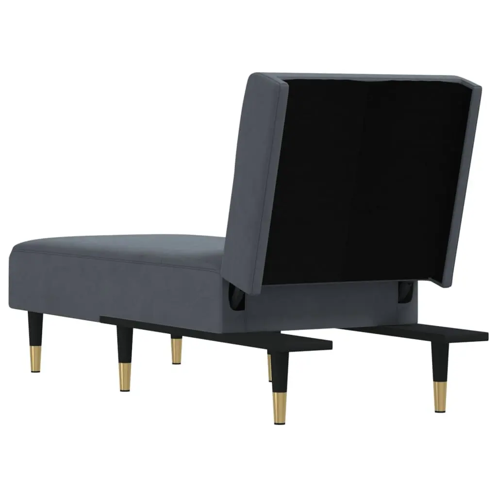 Chaise Longue Reclining Lounge Chair Velvet Grey 3-Position Convertible