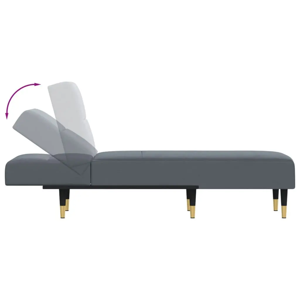 Chaise Longue Reclining Lounge Chair Velvet Grey 3-Position Convertible
