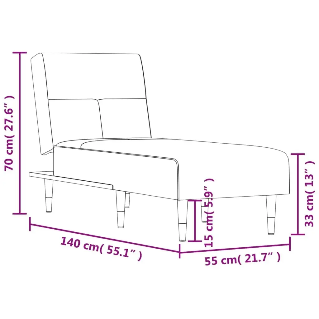 Chaise Longue Reclining Lounge Chair Velvet Grey 3-Position Convertible
