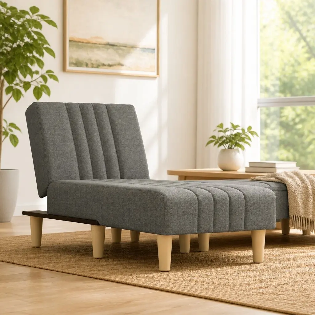 Chaise Longue Fabric Grey Convertible 3-Position Lounge Chair
