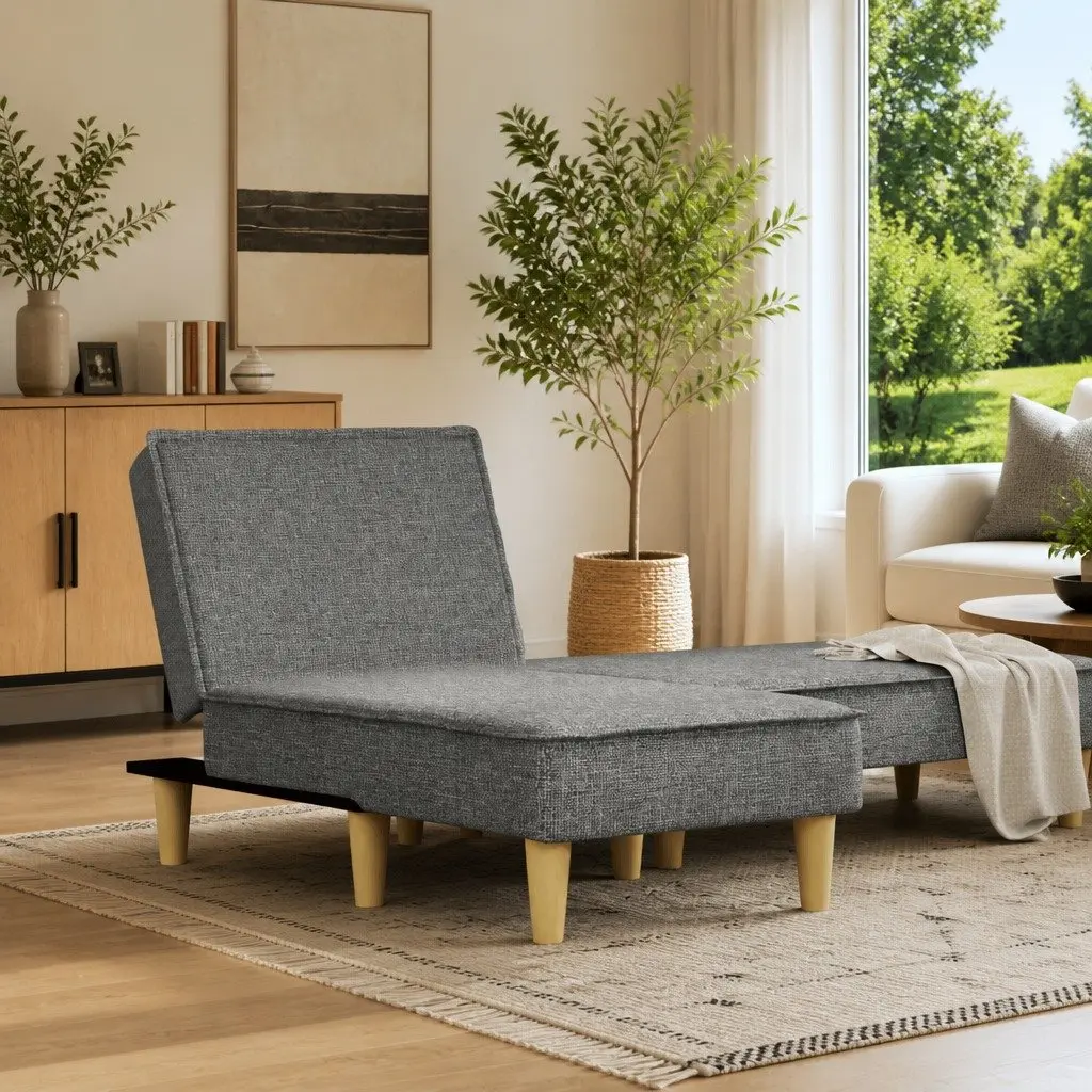 Chaise Longue Fabric Dark Grey Convertible Lounge Chair 3 Positions