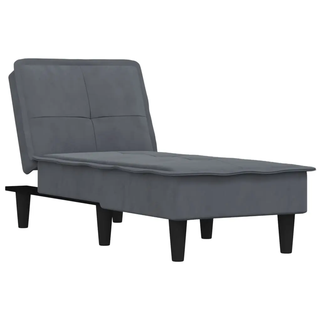 Chaise Longue Velvet Grey Convertible Lounge Chair 3 Position Sofa Bed