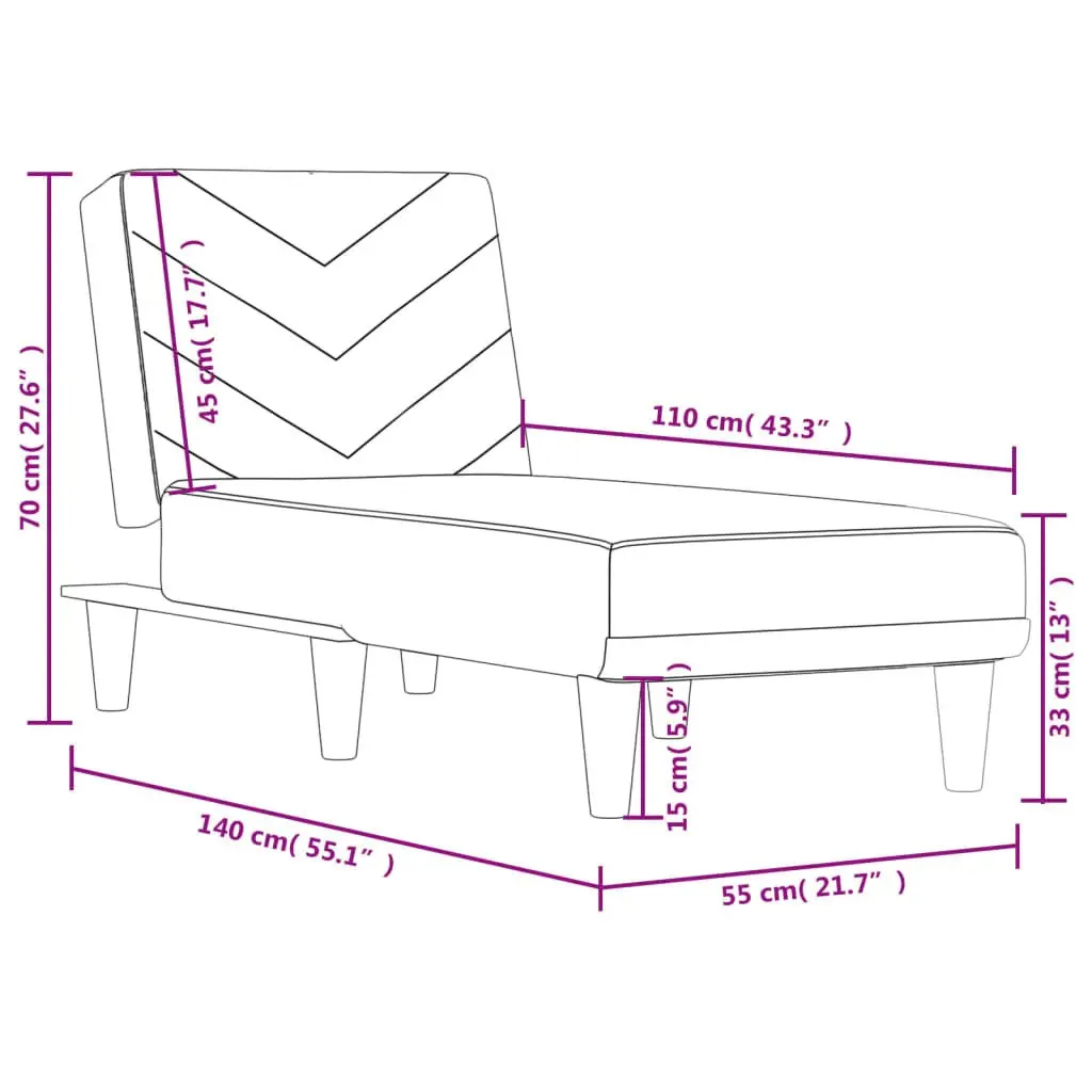 Chaise Longue Reclining Lounge Chair Fabric Grey