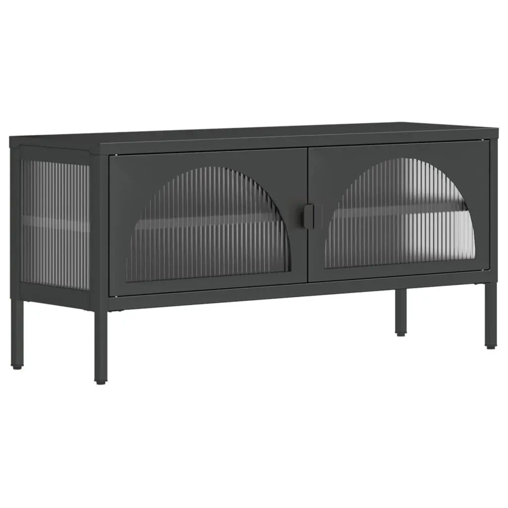 TV Cabinet Powder-coated Steel Fluted Glass 105cm Black