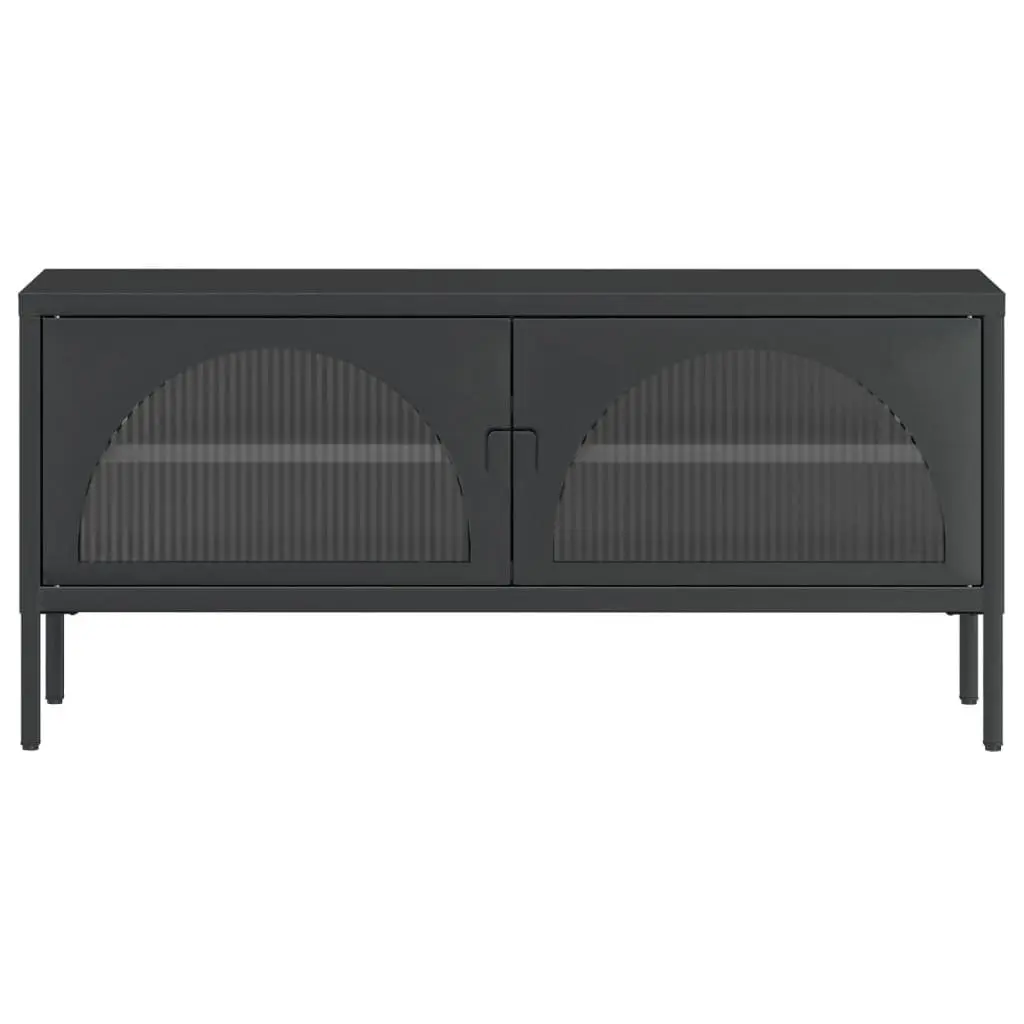 TV Cabinet Powder-coated Steel Fluted Glass 105cm Black