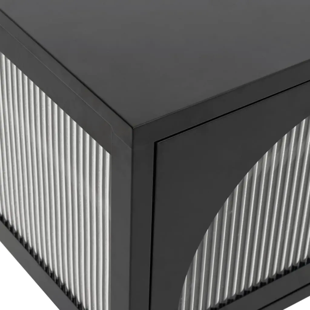 TV Cabinet Powder-coated Steel Fluted Glass 105cm Black