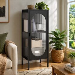 Practical Storage Solution: Black Glass Steel Sideboard