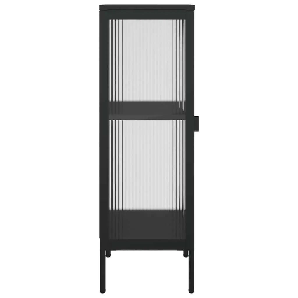 Sideboard Powder-coated Steel 40W x 35D x 105H cm Black Fluted Glass Panels Modern Storage Furniture