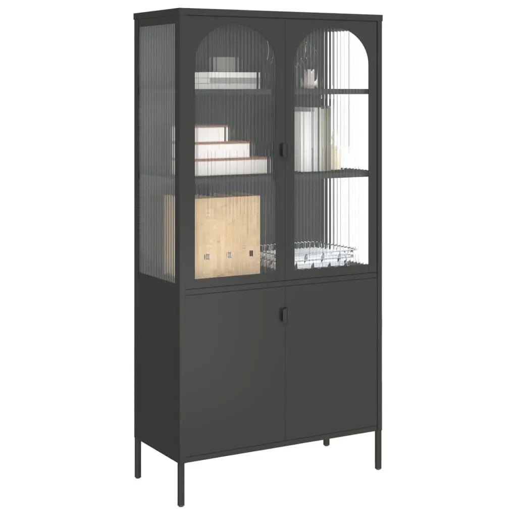 Highboard Sideboard Steel Fluted Glass 90 x 40 x 180 cm Black