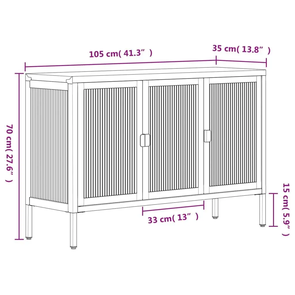 Sideboard Cabinet Steel Fluted Glass 105x35x70 cm Black Storage Furniture