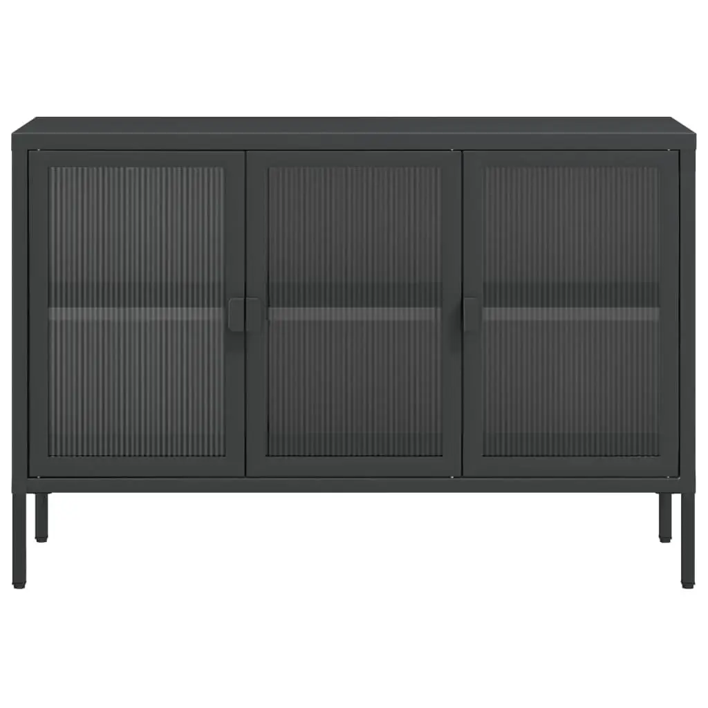 Sideboard Cabinet Steel Fluted Glass 105x35x70 cm Black Storage Furniture
