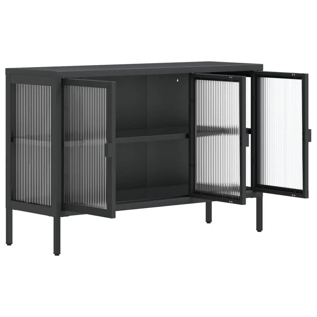 Sideboard Cabinet Steel Fluted Glass 105x35x70 cm Black Storage Furniture