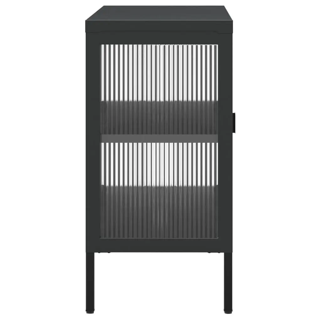 Sideboard Cabinet Steel Fluted Glass 105x35x70 cm Black Storage Furniture