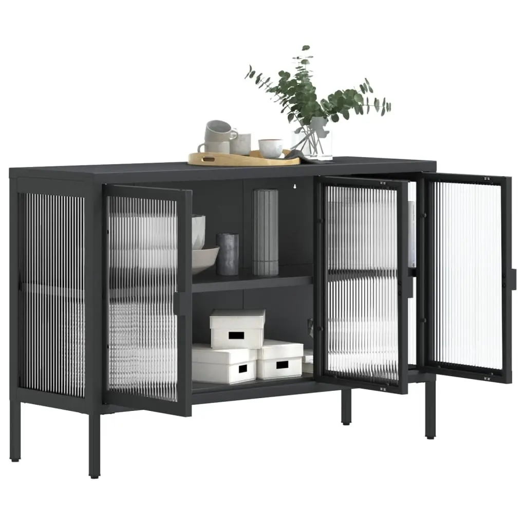 Sideboard Cabinet Steel Fluted Glass 105x35x70 cm Black Storage Furniture