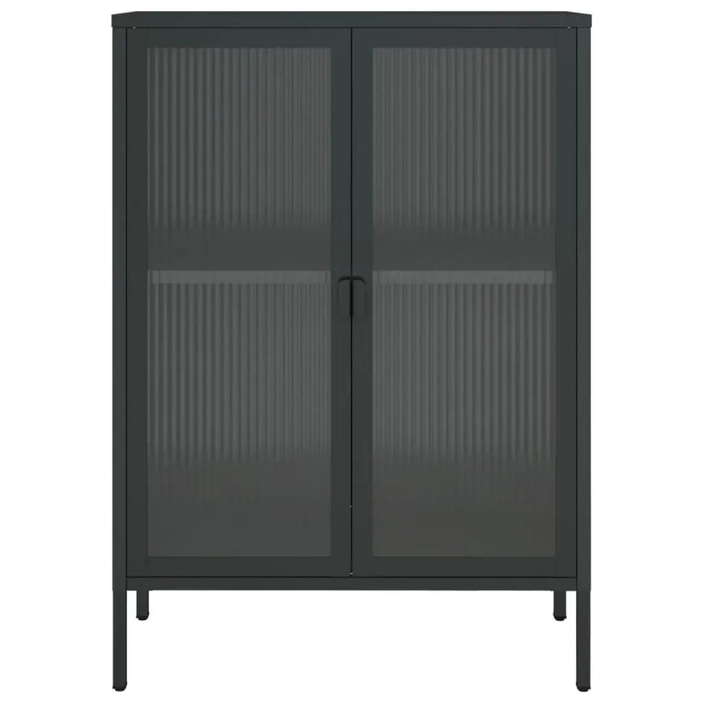 Sideboard Black Glass Steel Cabinet Storage Furniture 75x35x105cm Modern Design