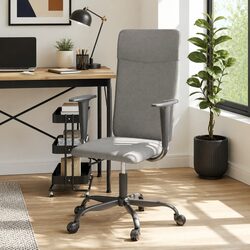 Office Chair Grey Fabric Adjustable Height Swivel Desk Seating Castors