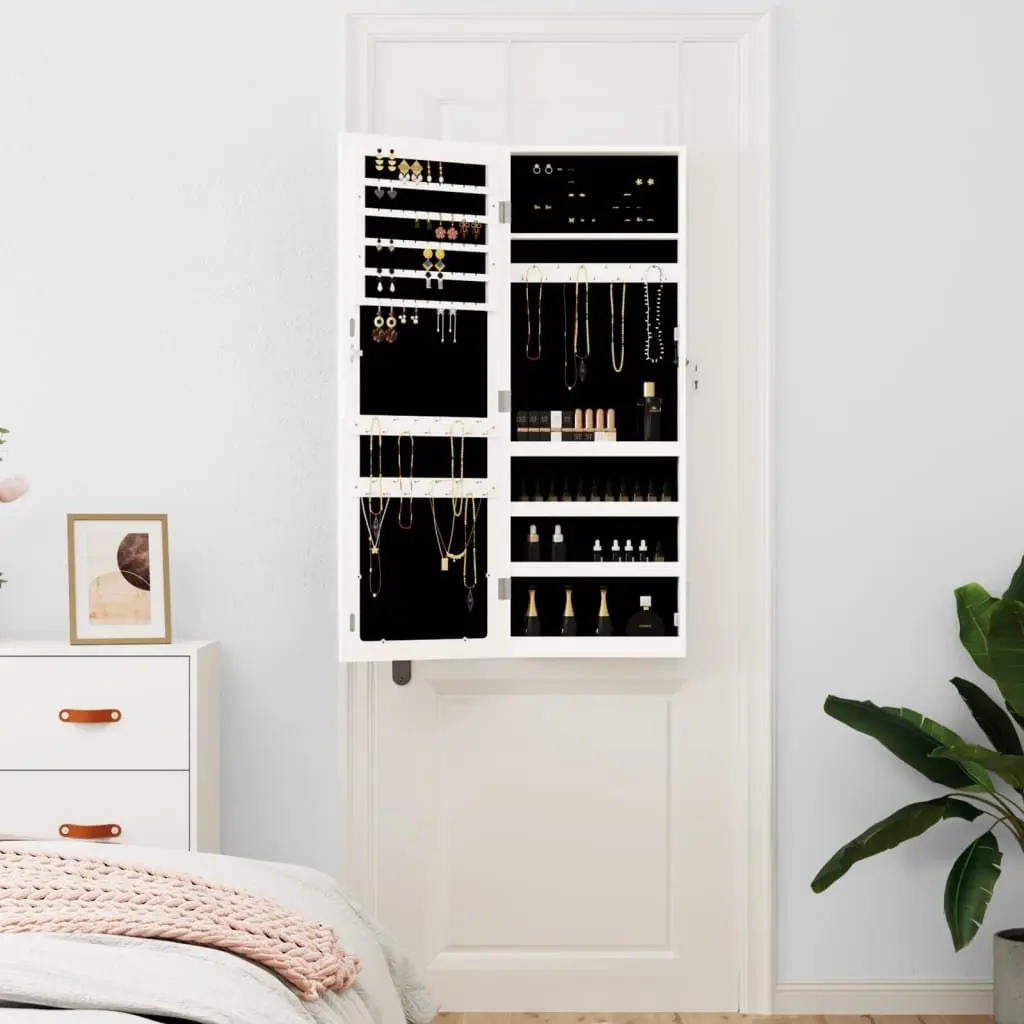 Wall Mounted Jewellery Cabinet Engineered Wood Full Length Mirror White