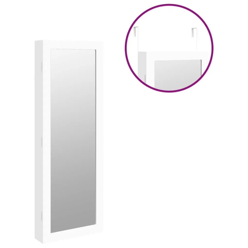Wall Mounted Jewellery Cabinet Engineered Wood Full Length Mirror White