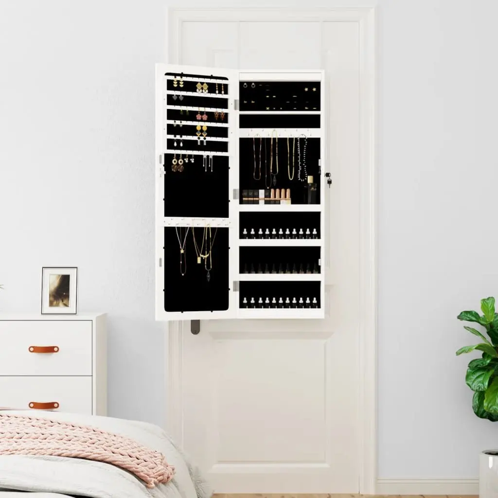 Wall Mounted Mirror Jewellery Cabinet with LED Lights White Storage Organizer