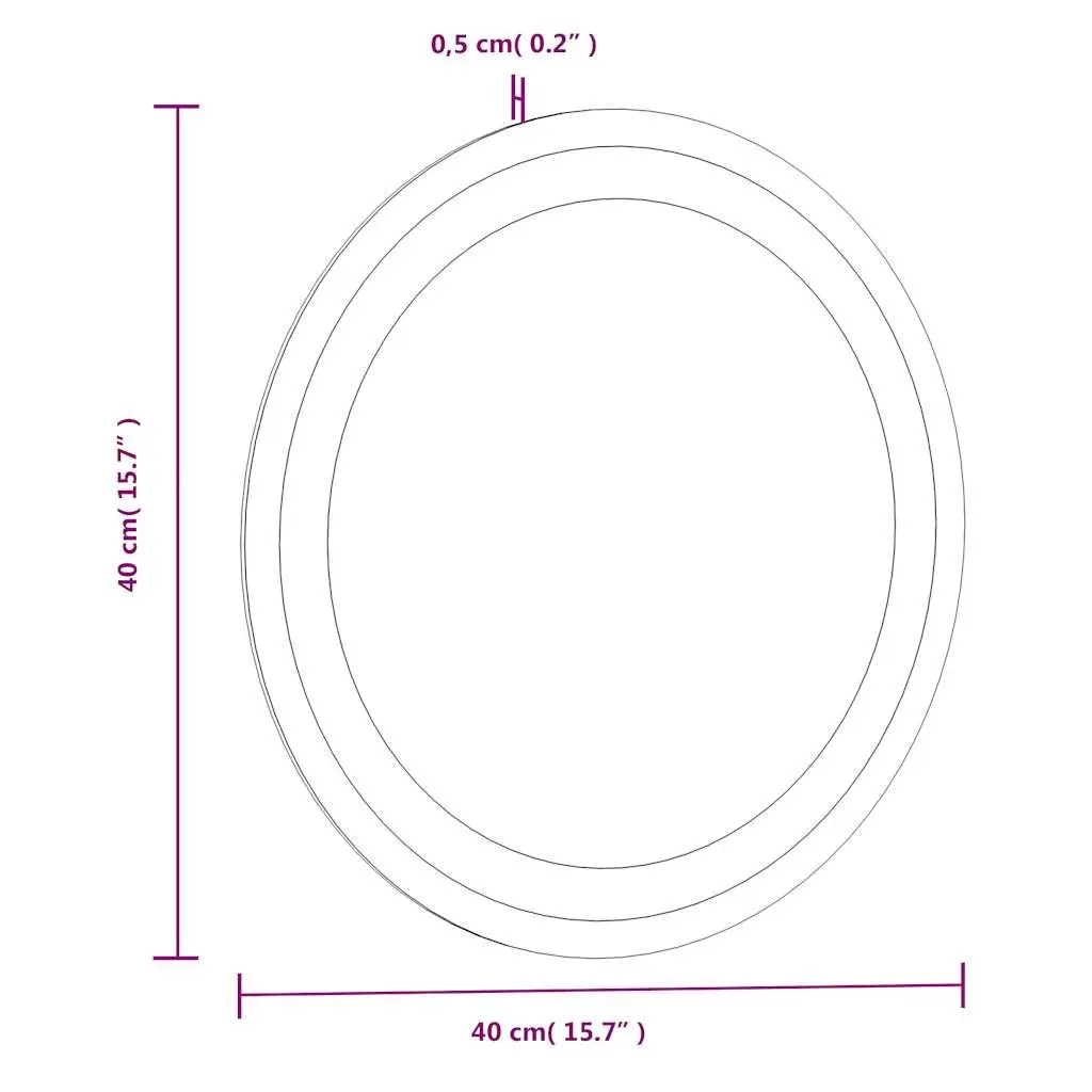 LED Bathroom Mirror Round 40cm Transparent Waterproof Wall Mount Ambient Lighting