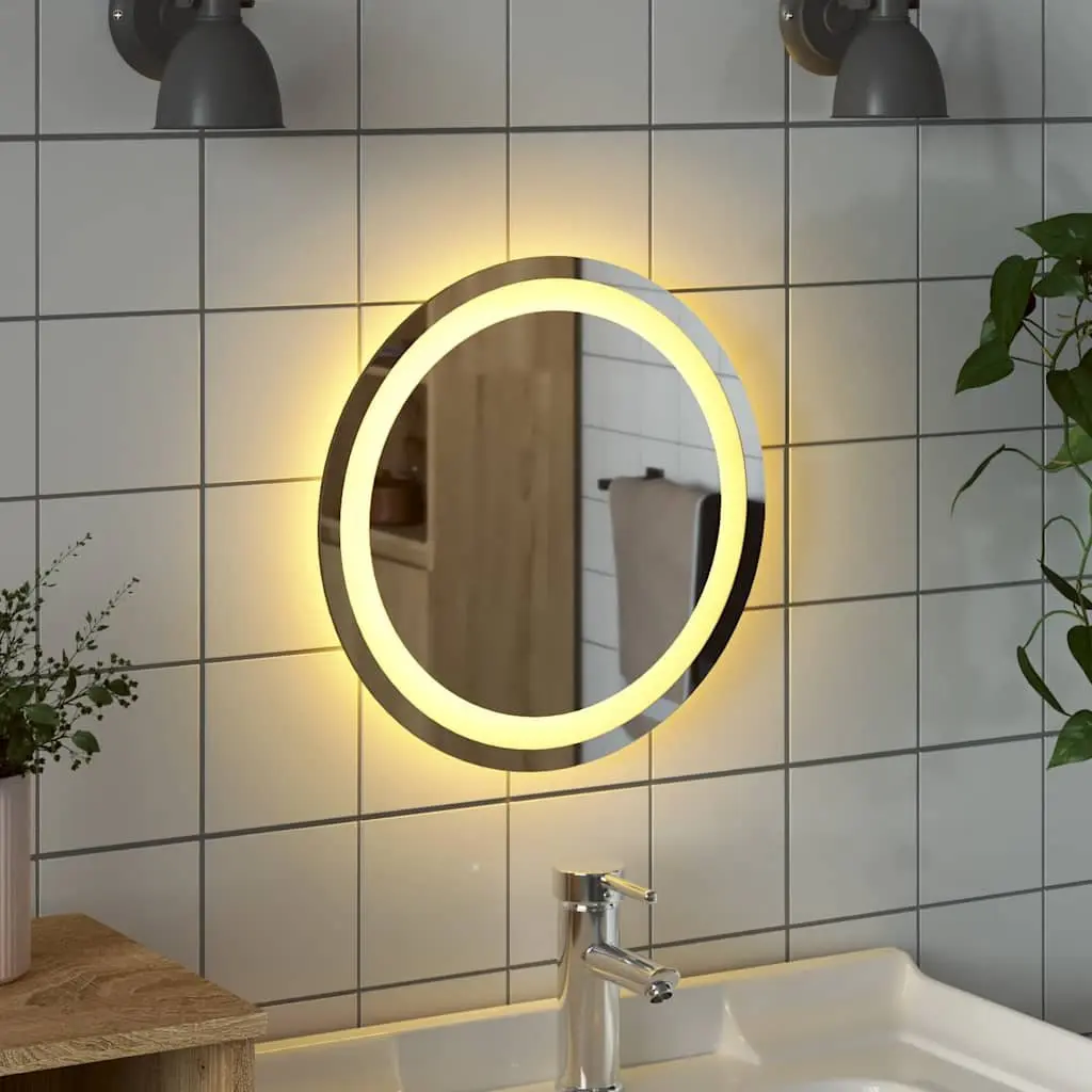 LED Bathroom Mirror Round 40cm Transparent Waterproof Wall Mount Ambient Lighting